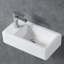 Lavabo|Bernstein Lave-mains en céramique sanitaire KW302 - 45,5x25x12cm - blanc brillant Avec cache blanc brillant, Rangement gauche