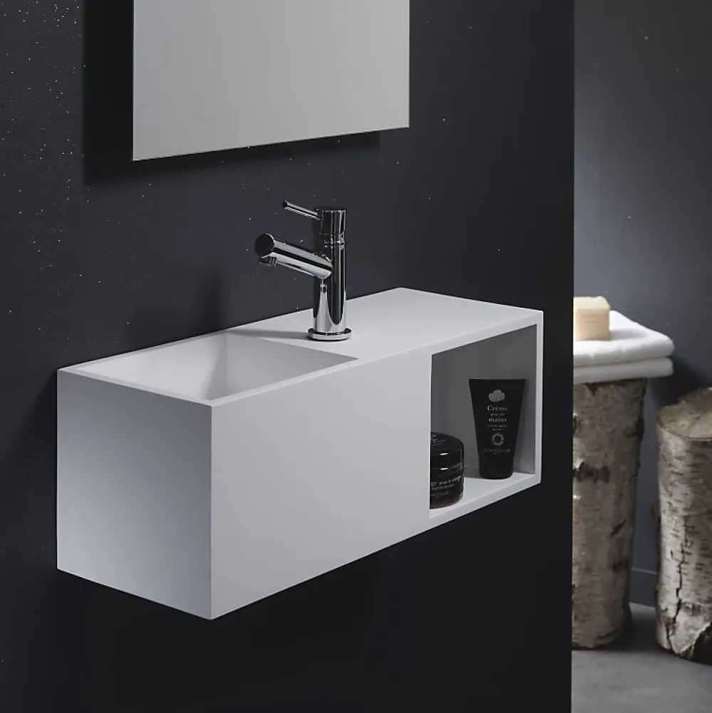 Lavabo|Planète Bain Lave-mains en solid surface Arezzo 54x20 cm avec espace de rangement