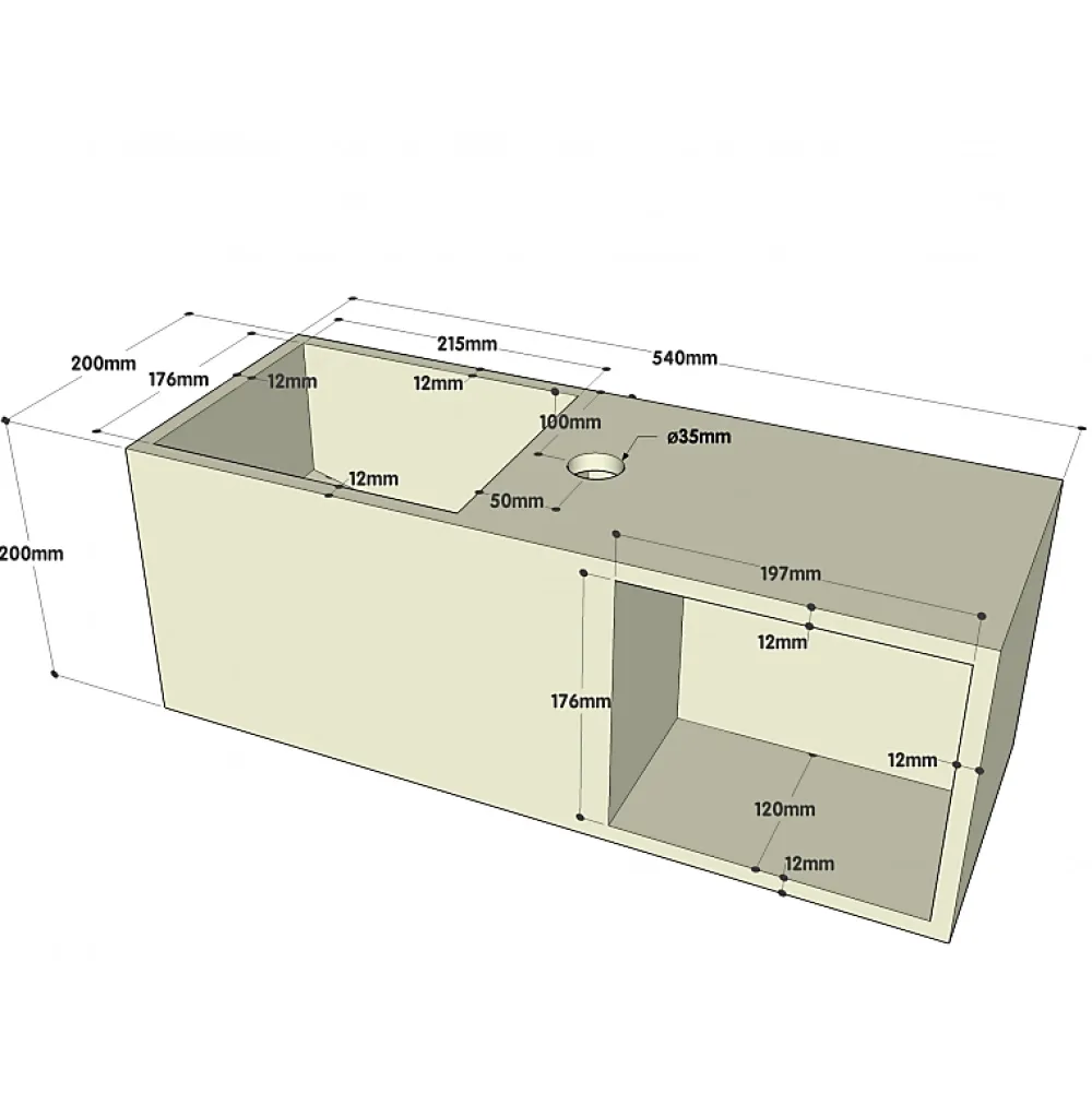 Lavabo|Planète Bain Lave-mains en solid surface Arezzo 54x20 cm avec espace de rangement