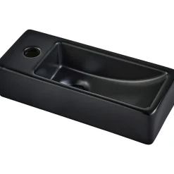 Planète Bain Lave-mains gain de place noir mat à suspendre 37 x 15 cm - robinet à gauche - Longine