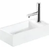 Sanindusa Lave-mains mural compact porcelaine Note blanc cuve à gauche 36x18 avec trou robinet (mitigeur et vidage non inclus)