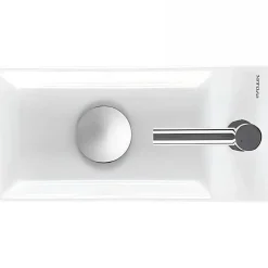 Sanindusa Lave-mains mural compact porcelaine Note blanc cuve à gauche 36x18 avec trou robinet (mitigeur et vidage non inclus)