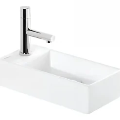 Lavabo|Sanindusa Lave-mains mural compact porcelaine Note blanc cuve à droite 36x18 avec trou robinet (mitigeur et vidage non inclus)