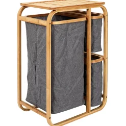 Etagère Salle De Bains|Altobuy LAZEN - Rangement à 3 Panières en Bambou et Tissu Gris