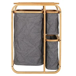 Etagère Salle De Bains|Altobuy LAZEN - Rangement à 3 Panières en Bambou et Tissu Gris