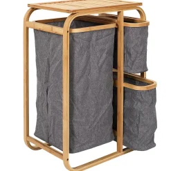 Etagère Salle De Bains|Altobuy LAZEN - Rangement à 3 Panières en Bambou et Tissu Gris