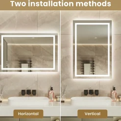 Miroir Lumineux|Sofetiy Max LED Miroir Lumineux Tricolore + Anti-buée 80x60cm Salle de Bain Dimmable,Tactile Miroir de salle de bains LED
