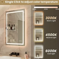 Miroir Lumineux|Sofetiy Max LED Miroir Lumineux Tricolore + Anti-buée 80x60cm Salle de Bain Dimmable,Tactile Miroir de salle de bains LED