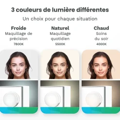 Mirlux LED Miroir Maquillage Hollywood 80x60cm, 2 haut-parleurs Bluetooth, recharge USB & USB-C, Grossissement 10x, Noir