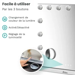 Mirlux LED Miroir Maquillage Hollywood 58x48cm, 2 haut-parleurs Bluetooth, recharge USB & USB-C, Grossissement 10x, blanc