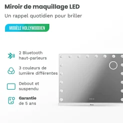 Mirlux LED Miroir maquillage Hollywood 80x60cm, recharge USB & USB-C, Blanc, Technologie Anti-scintillement