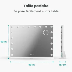 Mirlux LED Miroir maquillage Hollywood 80x60cm, recharge USB & USB-C, Blanc, Technologie Anti-scintillement