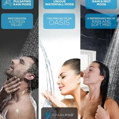 Pommeau De Douche, Flexible Et Barre De Douche|Deko Levier double 10 fonctions - Interruption du mouvement principal / Cascade de pression à l'approche et au retour (Chrome)