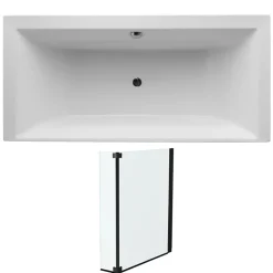 Baignoire Droite|Jacob Delafon Lot baignoire droite 170 X 70 Evok + pare-bain noir mat