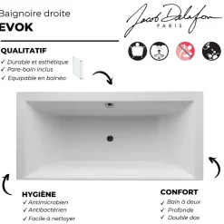 Baignoire Droite|Jacob Delafon Lot baignoire droite 170 X 70 Evok + pare-bain noir mat
