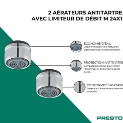 Accessoire De Robinet|Presto Lot de 2 aérateurs antitartre avec limiteur de débit 3 l/min M 24x1 chromé