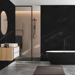 Panneau Mural De Salle De Bains|Decoon Lot de 8 Dalles Murales Douche SPC/PVC Décor Marbre Noir satiné - 38,9x77,8cm - 2,42M²