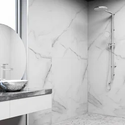 Decoon Lot de 4 Dalles Murales Douche SPC/PVC Décor Marbre Blanc brillant - 59,2x118,4cm - 2,8M²