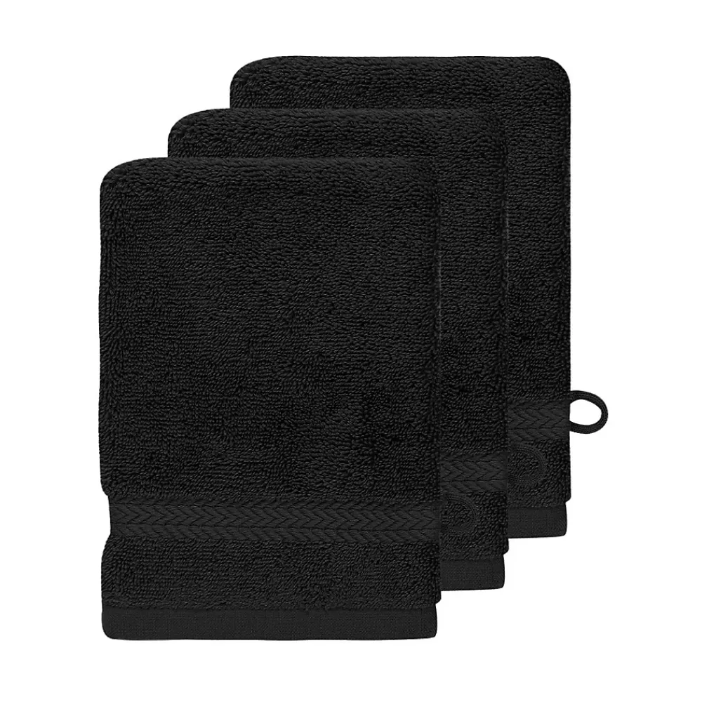 Sensei Maison Lot de 3 gants de toilette 550 g/m² Noir 16x22 cm LUXURY