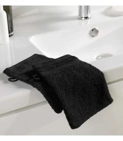 Gant De Toilette|Douceur D'Intérieur Lot de 2 Gants de Toilette Uni Tendresse - 15 x 21 cm - 500gr,m² - 15X21cm - Noir