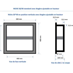 U-tile Lot de 2 niches à carreler étanches - formats intérieurs 50 x 40 cm - 9 cm de profondeur