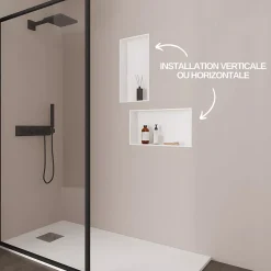 Italbox Lot de 2 Niches de Douche Blanc Satiné - 30x30 cm et 30x60 cm - Rangement Mural Salle de Bain - NOOK