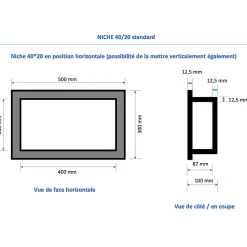 U-tile Lot de 2 niches de douche à carreler - formats intérieurs 40 x 20 cm - 9 cm de profondeur