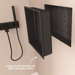 Niche De Salle De Bains|Italbox Lot de 2 Niches de Douche Noir Satiné - 30x30 cm - Rangement Mural Salle de Bain - NOOK