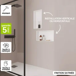 Niche De Salle De Bains|Italbox Lot de 2 Niches de Douche Blanc Satiné - 30x60 cm - Rangement Mural Salle de Bain - NOOK