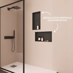 Italbox Lot de 2 Niches de Douche Noir Satiné - 30x30 cm et 30x60 cm - Rangement Mural Salle de Bain - NOOK