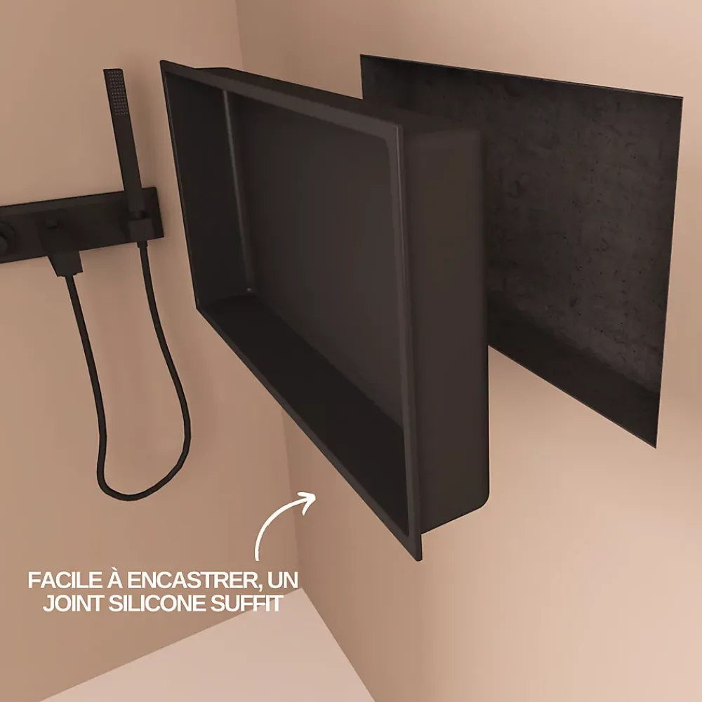 Italbox Lot de 2 Niches de Douche Noir Satiné - 30x30 cm et 30x60 cm - Rangement Mural Salle de Bain - NOOK