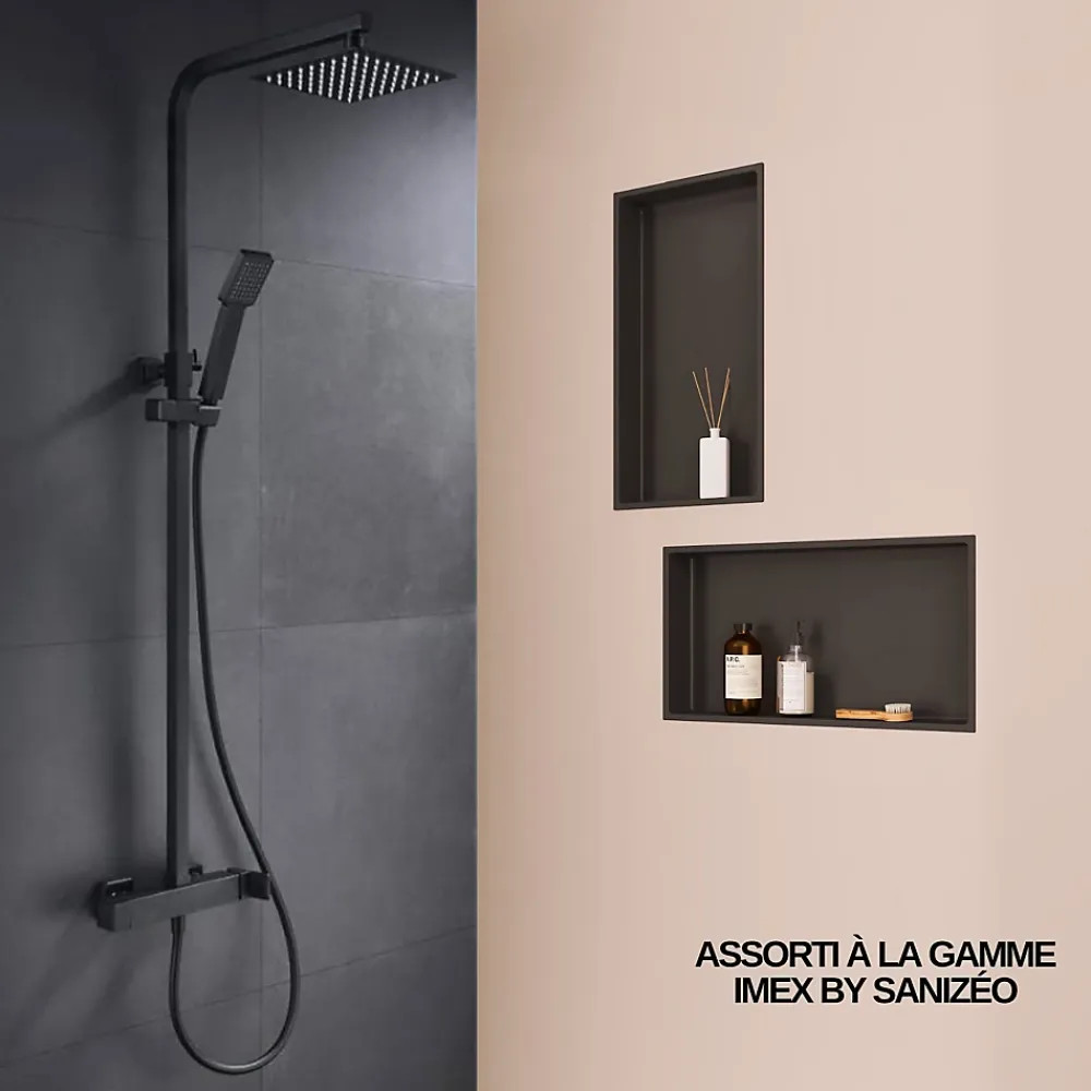 Italbox Lot de 2 Niches de Douche Noir Satiné - 30x30 cm et 30x60 cm - Rangement Mural Salle de Bain - NOOK