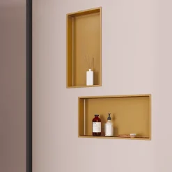 Italbox Lot de 2 Niches de Douche Or Satiné - 30x60 cm - Rangement Mural Salle de Bain - NOOK