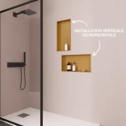 Niche De Salle De Bains|Italbox Lot de 2 Niches de Douche Or Satiné - 30x30 cm et 30x60 cm - Rangement Mural Salle de Bain - NOOK