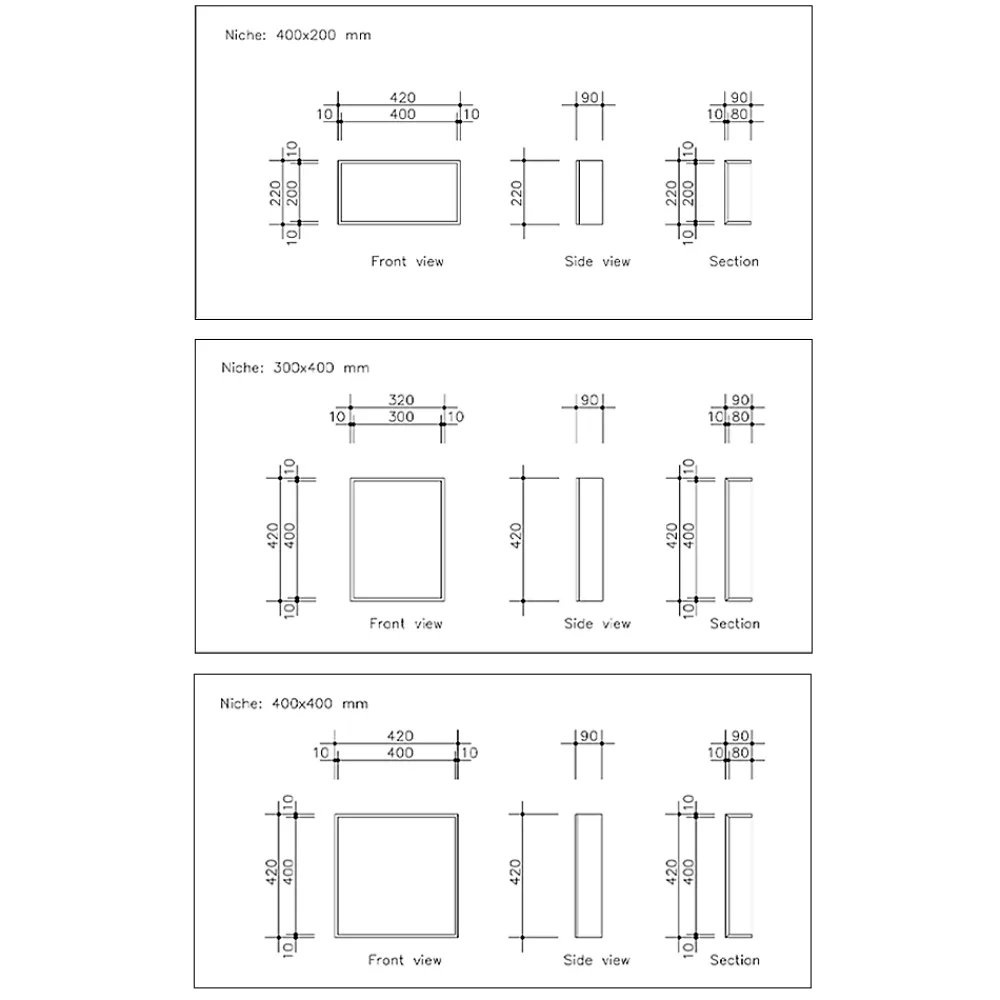 U-tile Lot de 2 niches de douche à carreler - formats intérieurs 40 x 40 cm - 9 cm de profondeur