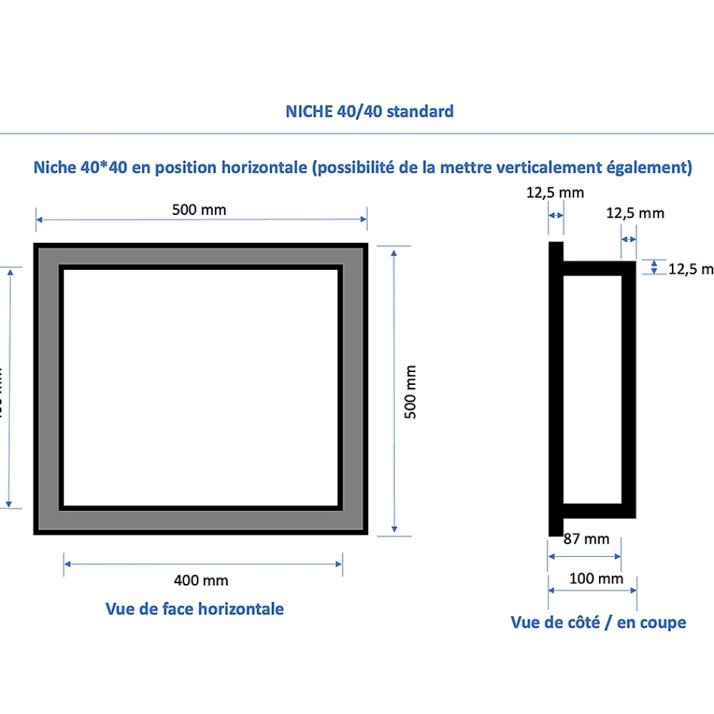 U-tile Lot de 2 niches de douche à carreler - formats intérieurs 40 x 40 cm - 9 cm de profondeur