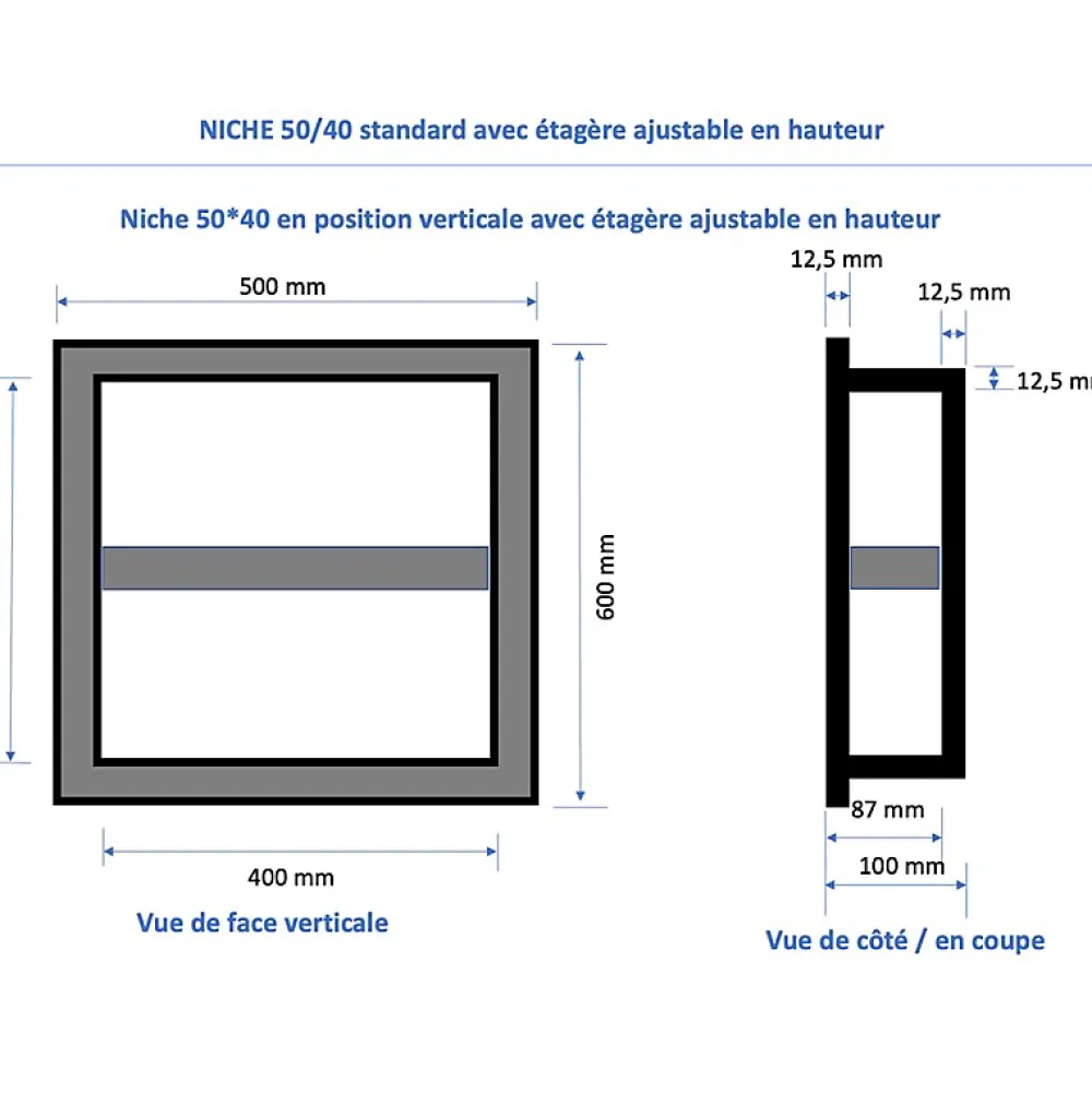 U-tile Lot de 2 niches de douche à carreler - formats intérieurs 40 x 40 cm - 9 cm de profondeur