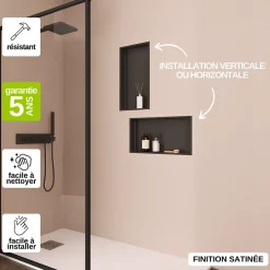 Niche De Salle De Bains|Italbox Lot de 2 Niches de Douche Noir Satiné - 30x60 cm - Rangement Mural Salle de Bain - NOOK