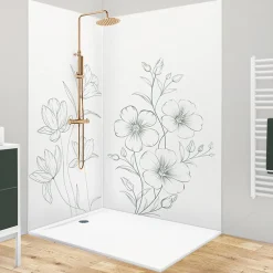 Panneau Mural De Salle De Bains|99Deco Lot de 2 panneaux de douche en aluminium (90x220 & 120x220 cm) + profilés blanc - Charme - Vert