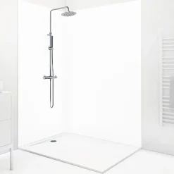 99Deco Lot de 2 panneaux de douche en PVC (90x220 & 120x220 cm) + profilés blanc - Essentiel - Blanc