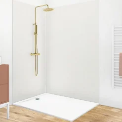 99Deco Lot de 2 panneaux de douche en PVC (90x220 & 120x220 cm) + profilés blanc - Pierre Claire - Gris
