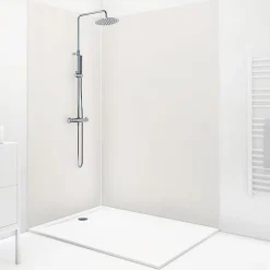 99Deco Lot de 2 panneaux de douche en PVC (90x220 & 120x220 cm) + profilés blanc - Pierre Claire - Gris