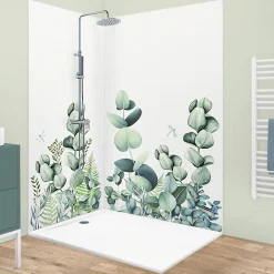Panneau Mural De Salle De Bains|99Deco Lot de 2 panneaux de douche en PVC (90x220 & 120x220 cm) + profilés blanc - Motif végétal - Vert et Blanc - Quiétude