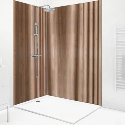 99Deco Lot de 2 panneaux de douche en aluminium (90x220 & 120x220 cm) + profilés noir - effet bois - Japandi - Marron et noir
