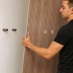 Panneau Mural De Salle De Bains|99Deco Lot de 2 panneaux de douche en PVC (90x220 & 120x220 cm) + profilés noir - effet bois - Japandi - Marron et noir