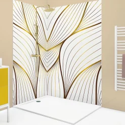 99Deco Lot de 2 panneaux de douche en PVC (90x220 & 120x220 cm) + profilés blanc - Sotma - Blanc et doré