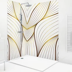 99Deco Lot de 2 panneaux de douche en PVC (90x220 & 120x220 cm) + profilés blanc - Sotma - Blanc et doré