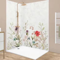Panneau Mural De Salle De Bains|99Deco Lot de 2 panneaux de douche en aluminium (90x220 & 120x220 cm) + profilés blanc - Herbier - Multicouleurs