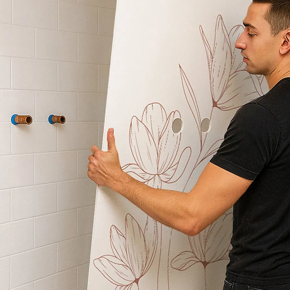 Panneau Mural De Salle De Bains|99Deco Lot de 2 panneaux de douche en aluminium (90x220 & 120x220 cm) + profilés blanc - Charme - Terracotta