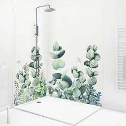 99Deco Lot de 2 panneaux de douche en aluminium (90x220 & 120x220 cm) + profilés blanc - Motif végétal - Vert et Blanc - Quiétude